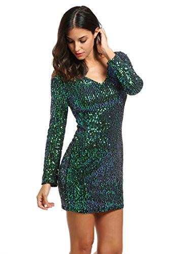 Meaneor Women’s Sequin V-Neck Long Sleeve Bodycon Sheath Dress