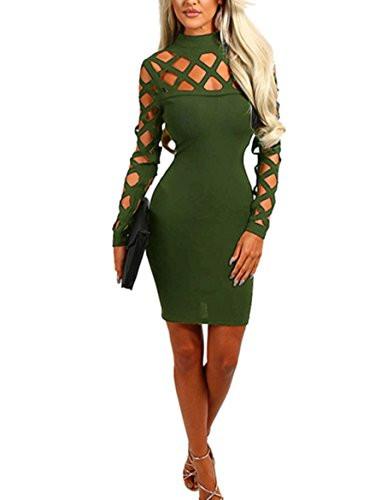 Wuxh Women’s Sexy Long Sleeve Hollow Out Cocktail Clubwear Party Mini Bandage Bodycon Dress