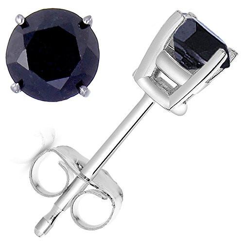 1 CT Black Diamond Stud Earrings 10K White Gold