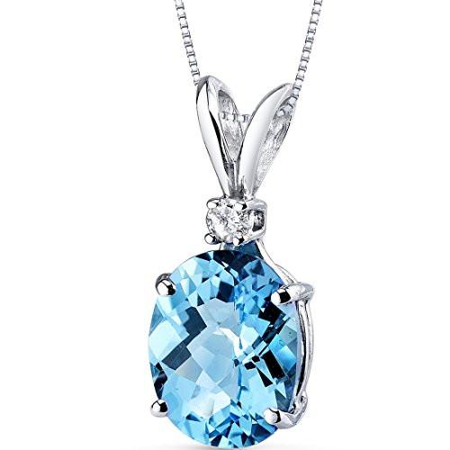 14 Karat White Gold Oval Shape 3.00 Carats Swiss Blue Topaz Diamond Pendant